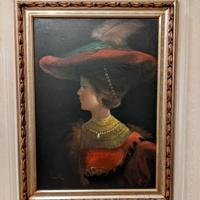 Dipinto olio su tela con ritratto di Saskia