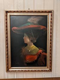 Dipinto olio su tela con ritratto di Saskia