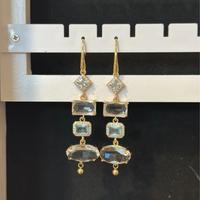 Orecchini pendenti eleganti oro con pietre azzurre