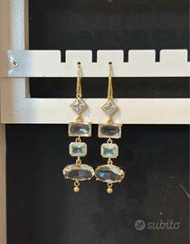 Orecchini pendenti eleganti oro con pietre azzurre