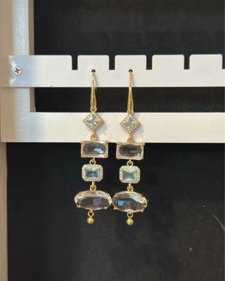 Orecchini pendenti eleganti oro con pietre azzurre