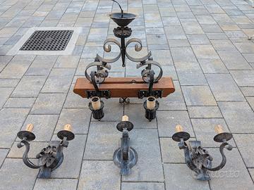 set lampadario+applique stile rustico