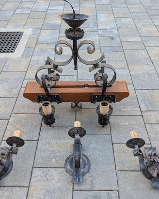 set lampadario+applique stile rustico