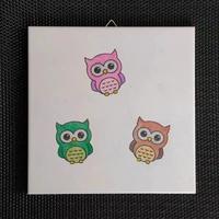 Quadretto Piastrella Gufi Colorati Kawaii Handmade