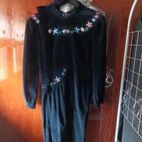 VESTITO ANNI 50 velluto blu dipinto a mano