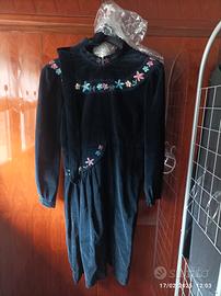 VESTITO ANNI 50 velluto blu dipinto a mano