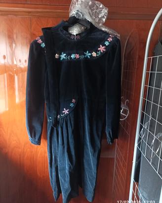 VESTITO ANNI 50 velluto blu dipinto a mano