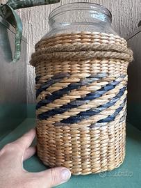 Vaso decorativo per piante vetro rafia e corda