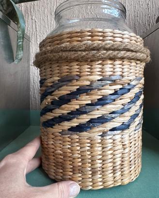 Vaso decorativo per piante vetro rafia e corda