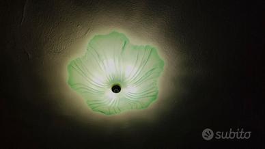 Plafoniera Vintage in Vetro Verde a Forma di Fiore