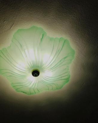 Plafoniera Vintage in Vetro Verde a Forma di Fiore