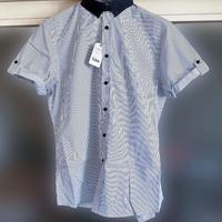 Camicia maniche corte XL a righine bianche e nere