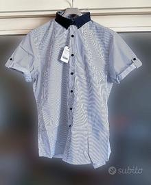 Camicia maniche corte XL a righine bianche e nere