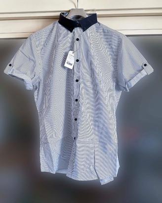 Camicia maniche corte XL a righine bianche e nere