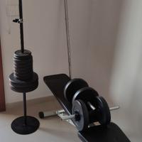 Panca piana con pesi e manubri