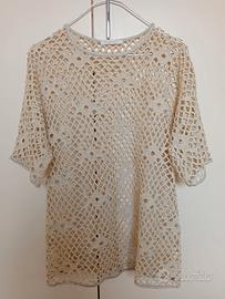 Maglia donna Samanà traforata, panna con fili oro