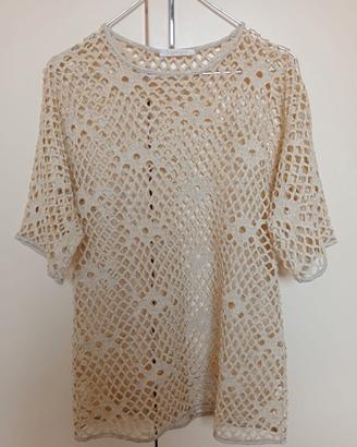 Maglia donna Samanà traforata, panna con fili oro