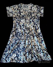Vestito manica corta fondo blu a fiori colorati