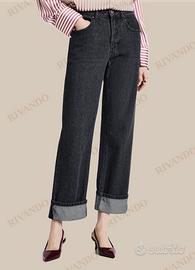 Jeans nero straight con risvolto · 46IT
