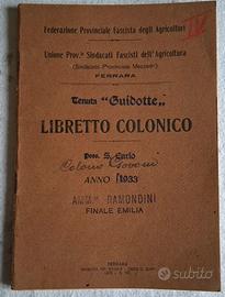 LIBRETTO COLONICO SINDACATI AGRICOLTURA 1933 FE
