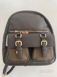 Zaino Carpisa grigio/marrone con zip e fibbie oro