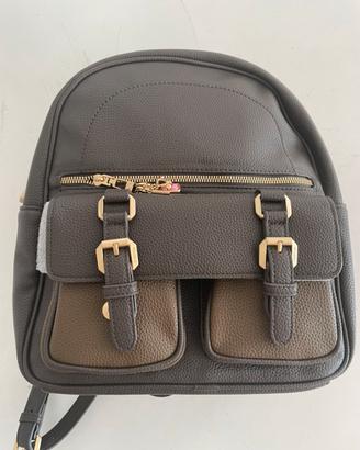Zaino Carpisa grigio/marrone con zip e fibbie oro