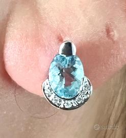 Orecchini in oro 18 kt con diamanti e acquamarina