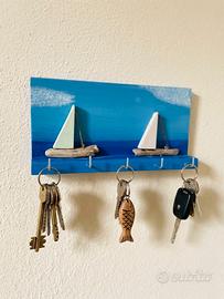 Portachiavi da parete Tema Mare con barche a vela