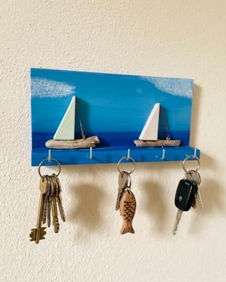 Portachiavi da parete Tema Mare con barche a vela