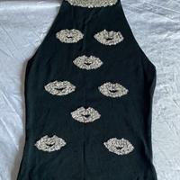Top in cotone con paillettes in argento