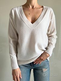 Maglione pana scollo a V 100% cashmere nuovo S