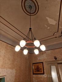 Lampadario vintage 6 luci con vetri opalini