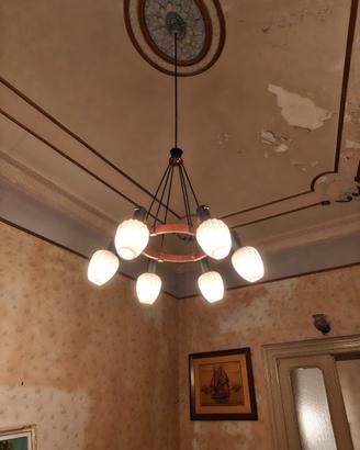 Lampadario vintage 6 luci con vetri opalini