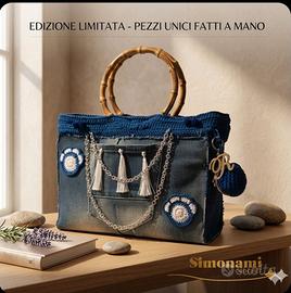 borsa fatta a mano  in jeans e uncinetto 
