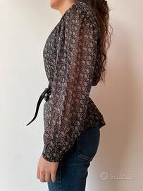 Camicetta ZARA TG S in voile nero e bianco con cin