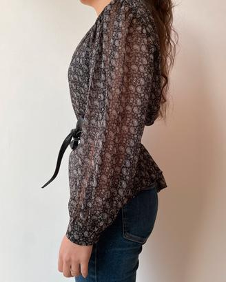 Camicetta ZARA TG S in voile nero e bianco con cin