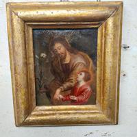 Dipinto olio su rame con cornice XVII 600