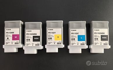 5 Cartucce Canon PFI-102 / PFI-104 Nuove sigillate
