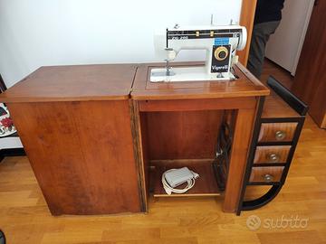 Macchina da cucire e mobile in radica di noce