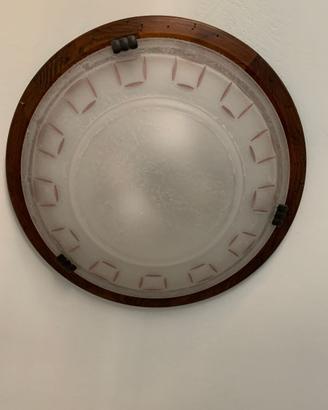 Plafoniera Vintage  in Legno e Vetro arte povera