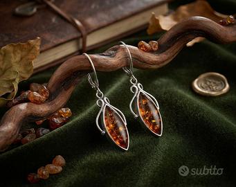 Spettacolari orecchini Vintage argento ambra Balti