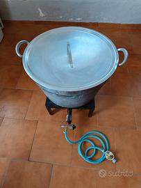 Pentolone in alluminio con coperchio + fornellone