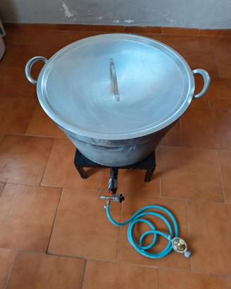Pentolone in alluminio con coperchio + fornellone