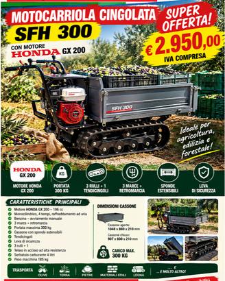 MOTOCARRIOLA CINGOLATA SFH 300 - HONDA GX 200