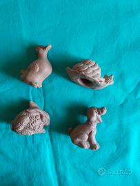 Set 4 statuine di animali in terracotta handmade