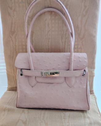 borsa rosa ecopelle effetto struzzo