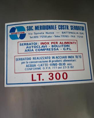 Sebatoio 300 litri inox