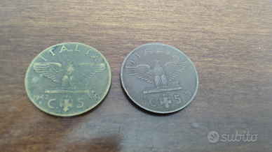 Monete 5 centesimi 1938 V.Emanuele III