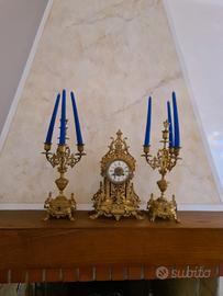 Trittico da camino antico fine '800 in bronzo e ot