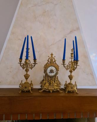 Trittico da camino antico fine '800 in bronzo e ot